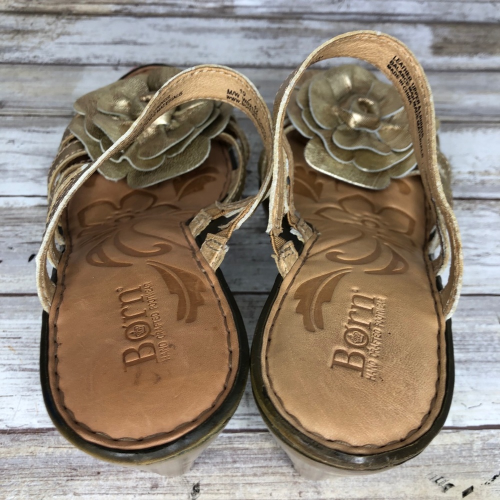 Born 10M Gold Leather Platform Slide Sandal - Picture 4 of 8